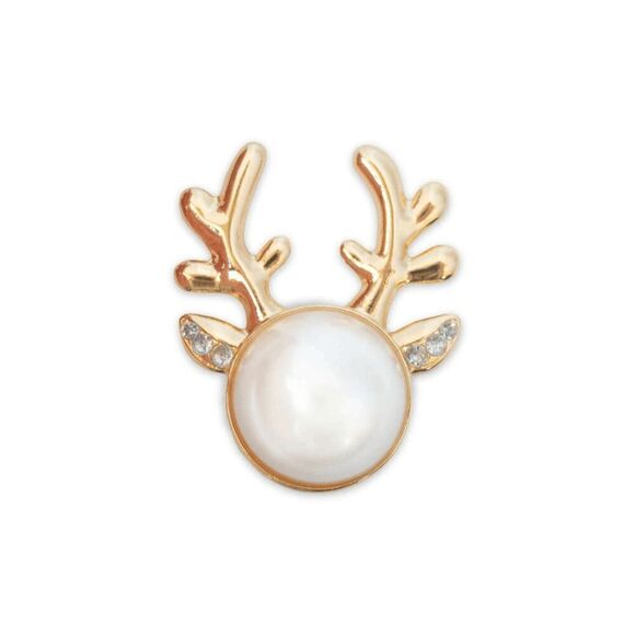 Reindeer Pearl Diamond Gold Plated Stud Earrings - Picture 7 of 7